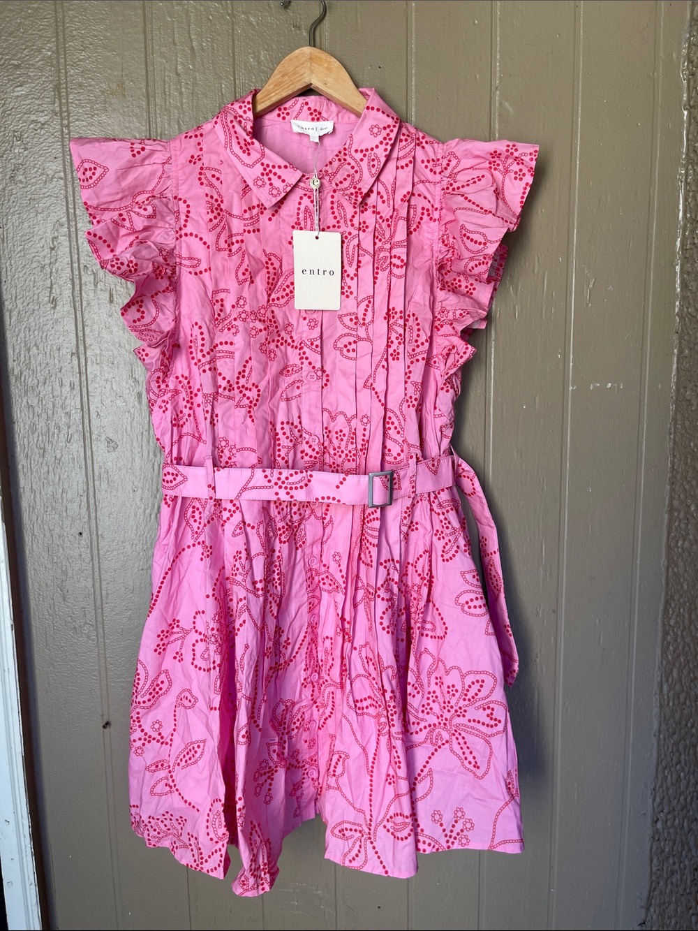 Entro Bubblegum Cotton Floral Button Down mini dress